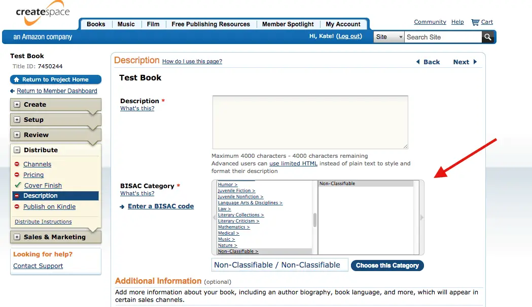 select Createspace BISAC categories